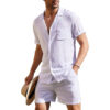 Sacd88cf85ccb4bdd9e507fbd4cb0d28dY.jpg Summer Cotton Linen Shirt Set Men's Casual Outdoor 2-Piece Suit Andhome Clothes Pajamas Comfy Breathable Beach Short Sleeve Sets