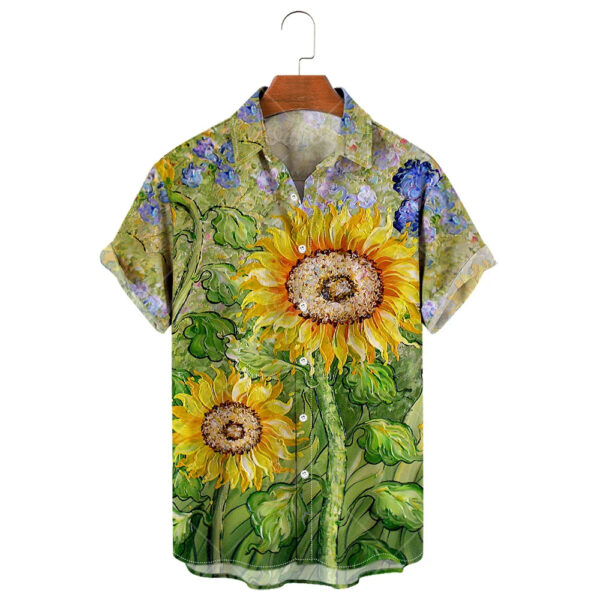 Sad01914cc9684ebbaf11bb2fd5c5f701v.jpg Men's Hawaiian Shirt, 3D Sunflower Print T-Shirt, Floral Single Row Button Lapel, Large 5XL, Casual Style, Beach To