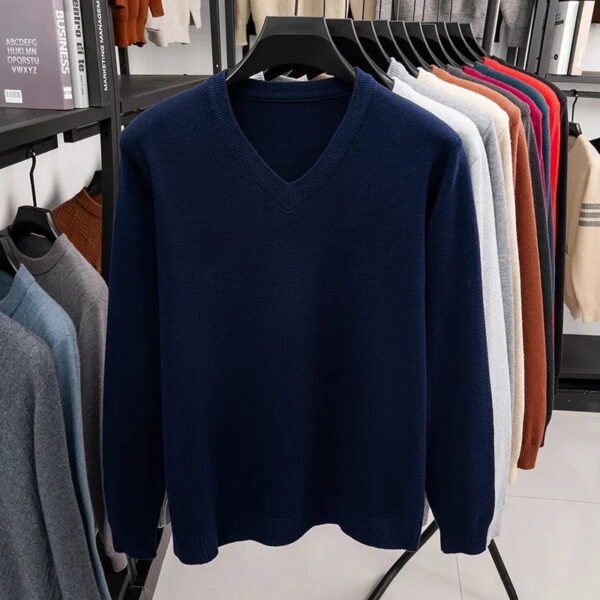 Sad46b4124b5e49ec8db18f536f79f37al.jpg 2025 Men's V-Neck Basic Solid Color Sweatshirt Warm Autumn Knitted Oversize Pullover Elastic round Neck Sweater for Casual Wear