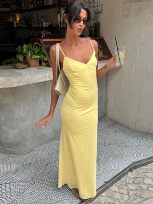Tornova Sexy Slim Spaghetti Strap Dress For Women V neck Backless Plunge Maxi Dress Ins Hot Female Evening Party Dress Elegant