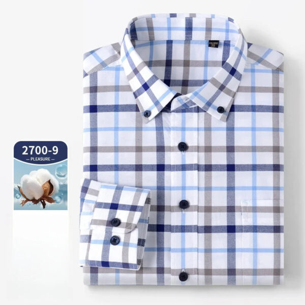 Sadf322b5805a4f05bb881a1ec1c44a50W.jpg New 100% Pure Cotton Oxford Men's Plaid Shirts Male Business Casual High Quality Long sleeve Shirt for Men Pocket Shirt S-5XL