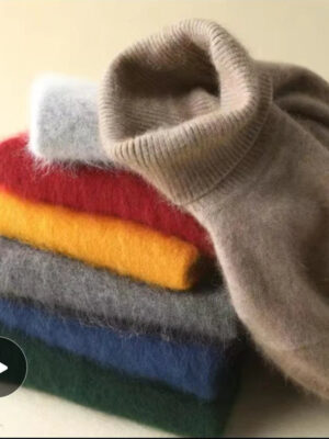 100% Male Mink Cashmere Sweater Solid Color Turtleneck Thick Autumn And Winter Loose Large Size Turtleneck Wool Bottoming Shirt