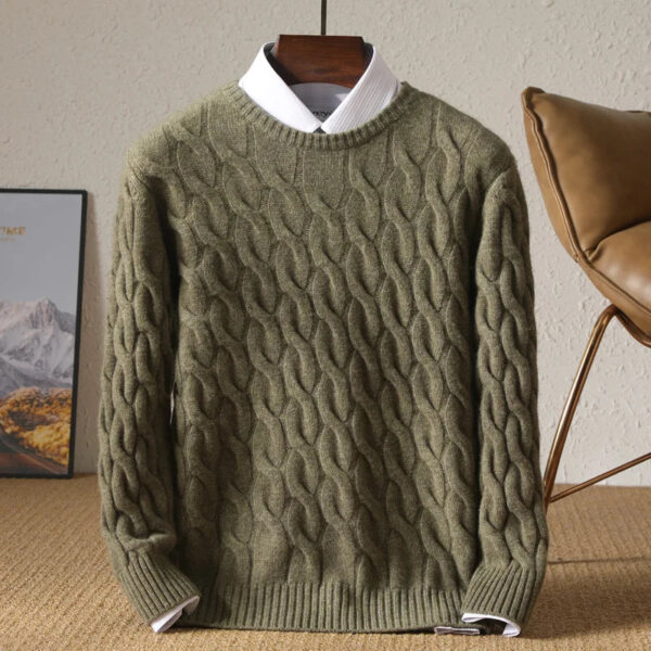Saec277cae6914e798cb44c32a970d587q.jpg Autumn Winter Thickened Cashmere Sweater 100% Merino Wool Men's Top O-Neck Twisted Pullover Knitted Loose Long Sleeve Sweater
