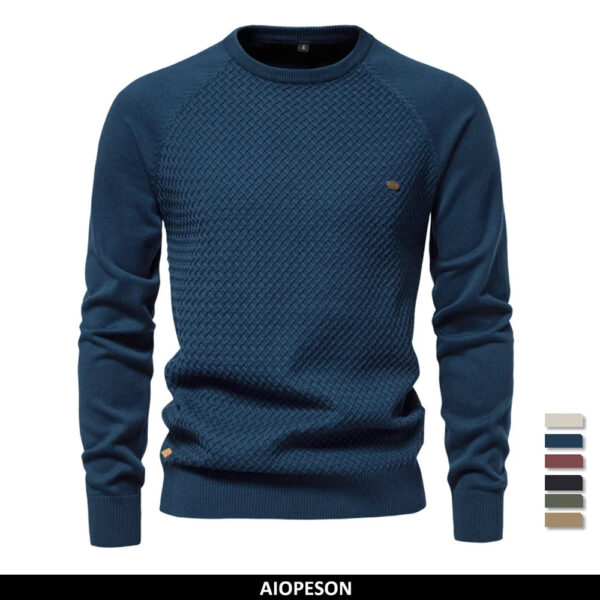Saee840841fb649f1a824c24d679c5004Z.jpg AIOPESON Mens Crew Neck Cotton Pullover Sweater Casual Business Geometric Knitted Mens Sweaters