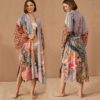 WeHello Women's Beach Cover Ups for Swimwear Printing Peacock  Kimono Swimsuit Cape Summer Dress Beachwear Casual Wear