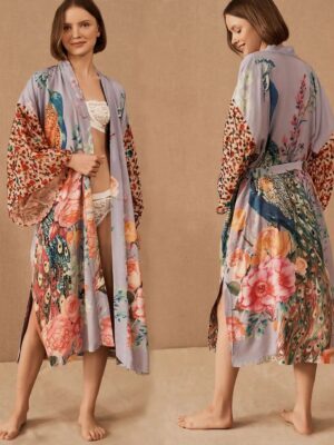 WeHello Women's Beach Cover Ups for Swimwear Printing Peacock  Kimono Swimsuit Cape Summer Dress Beachwear Casual Wear