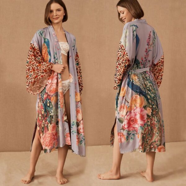 WeHello Women's Beach Cover Ups for Swimwear Printing Peacock  Kimono Swimsuit Cape Summer Dress Beachwear Casual Wear