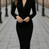 Saf5ac65727ba41e690baa565c0431f62e.jpg Women's Elegant Dress Fashion New Style Suit Single-breasted Long-sleeved Commuter V-neck Jacket Black White Dresses For Women