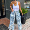 Women Solid Jeans Pants Denim Pleated Trousers Fuzzy Edge Full Lenth Mid Waist Zipper Straight Y2k Streetwear Casual 2026 Spring