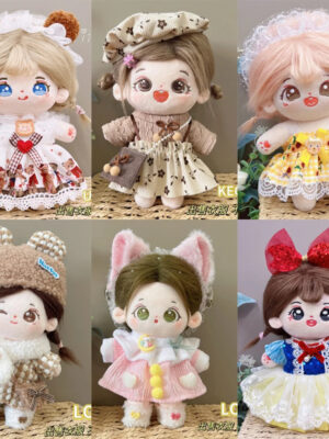 Sb057c8f3e2e44126b40a85d1fc250d9ek.jpg 20cm Cotton Doll Clothes Cute Dress Lolita Vintage Doll Clothes for Plush Doll Idol Dolls For Cotton Stuffed Dolls Accessories
