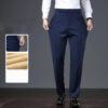 Mid Age Mens Pants Winter Thermal Dress Trousers Thick Warm Business Casual Office Wear Elastic Waistband Plus Size