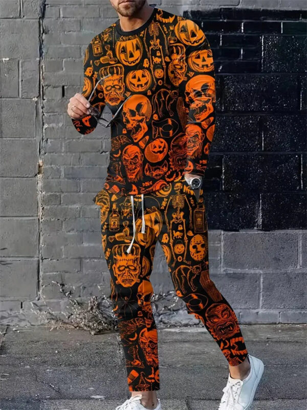 Sb1ae5c2f8d86450f877294a58c2966438.jpg Autumn Men's Sportswear Suit Mens Long-sleeved T-shirt Long Pants Suit Retro Quilted Print Casual Street Tops Two-piece Clothing