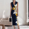 Sexy Print V-Neck Dress Women Sleeveless Maxi Female Dress 2025 Spring Summer Vacation Lady Robe