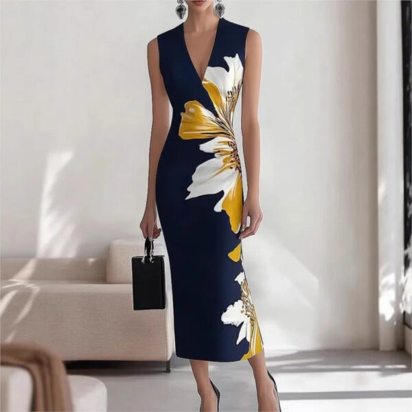 Sexy Print V-Neck Dress Women Sleeveless Maxi Female Dress 2025 Spring Summer Vacation Lady Robe