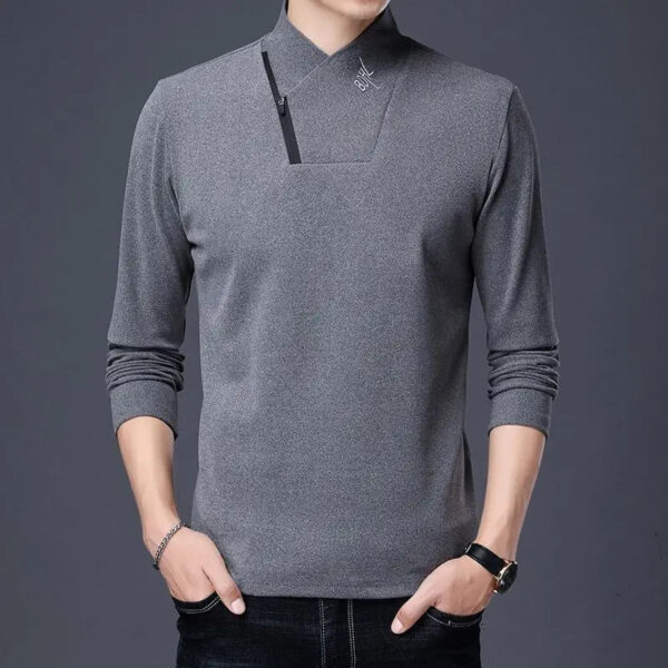 Double Sided Velvet Men Casual Sweater Fashion Versatile Autumn Winter Long Sleeve Solid Embroidered Button Bottoming Pullovers