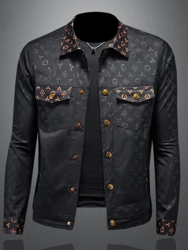 Men's Large Size Dark Flower Jacket Autumn Casual Lapel Slim Fit Handsome Trendy Men's Clothing