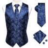 Wedding Purple Men Vest Paisley Floral Necktie Handkerchief Cufflinks Sets Blue Green Red Male Sleeveless V-Neck Waistcoat Party