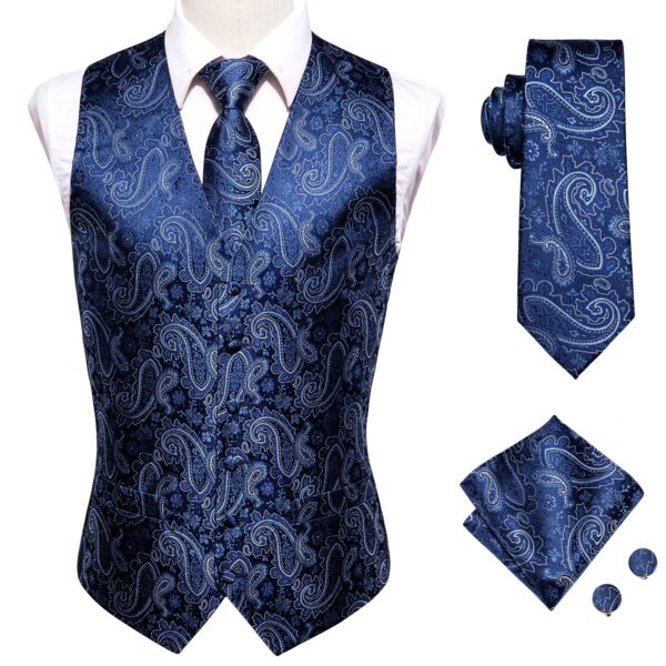 Wedding Purple Men Vest Paisley Floral Necktie Handkerchief Cufflinks Sets Blue Green Red Male Sleeveless V-Neck Waistcoat Party
