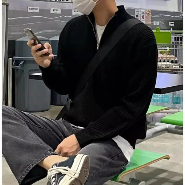 Sb236a6ce3cba42c6a555635925460c80s.jpg American Fashion Brand Design Korean Style Stand Collar Half Zipper Sweater Men's Temperament Versatile Knitted Sweater