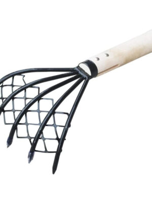 Sturdy Compact Claw Rake with Mesh Net 5-Tine Clamming Claws Long Handled for Shell Clam Digger 15 Inch Hand Rake