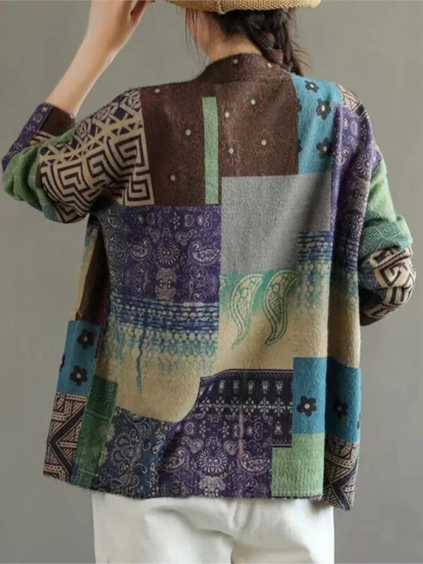 Sb3d041c81f8a47fd89067f8beaddf076E.jpg Women Loose Sweater Ladies Colorful Patchwork V neck Jacket Knitted Outerwear Knit Tops Female Spring Autumn Sweater 2023