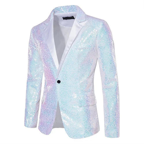Sb47172f314c5406692fa11effae780f9B.jpg Fashion Men Luxurious Sequin Plaid Suit Jacket Gold / Silver Singer Host Stage Party Loose Dress Blazer Coats