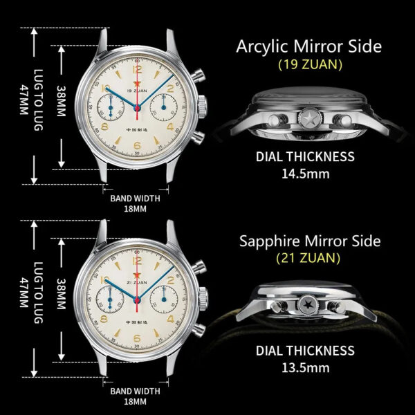 Sb47f8b4f5bbe4005b10aa877bb4ecea1g.jpg RED STAR 38mm Men's 1963 Chronograph Mechanical Watch Pilot with Seagull Movement ST1901 Air Force Aviation Sapphire Goose 40mm