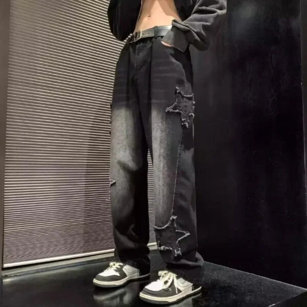Sb4ae4b4acaf142129afb59109f8ad741V.jpg 2025 New Fashion Stars Towel Embroidery Brown Men Jeans Pants Y2K Clothes Straight Hip Hop Cotton Trousers Pantalon Homme