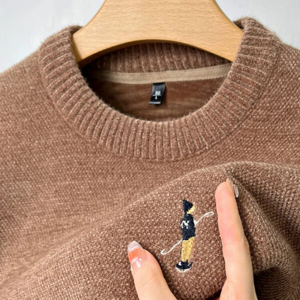 Sb4d37ed35d2b4f75946e3bad89c06c4fD.jpg Premium Luxury 2024 Autumn/Winter Round Neck Solid Color Exquisite Embroidery Men's Sweater Casual Warm Thick Knitted Sweater