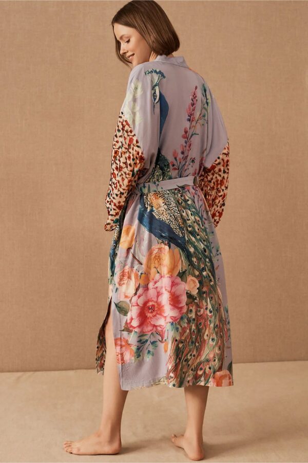 WeHello Women's Beach Cover Ups for Swimwear Printing Peacock  Kimono Swimsuit Cape Summer Dress Beachwear Casual Wear