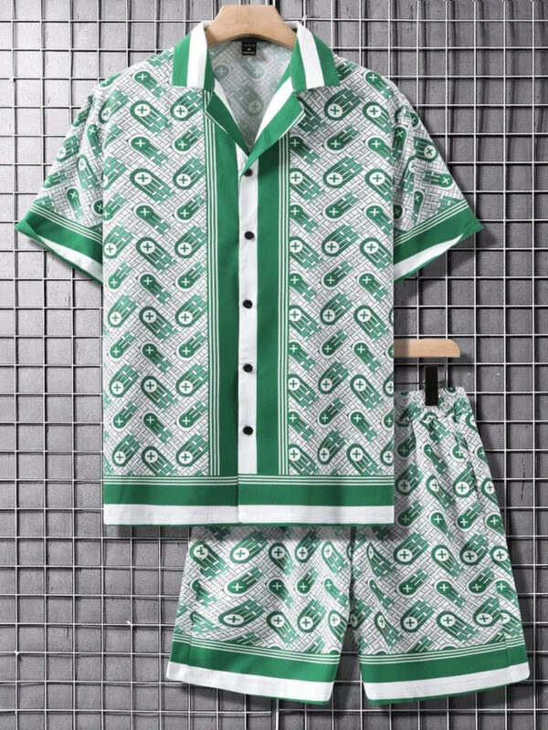 Shirt Set Men's Summer 3D Printed Shirt And Shorts Set Men's And Women's Fashion Casual Fresh Simple Lapel Hawaiian Shirt