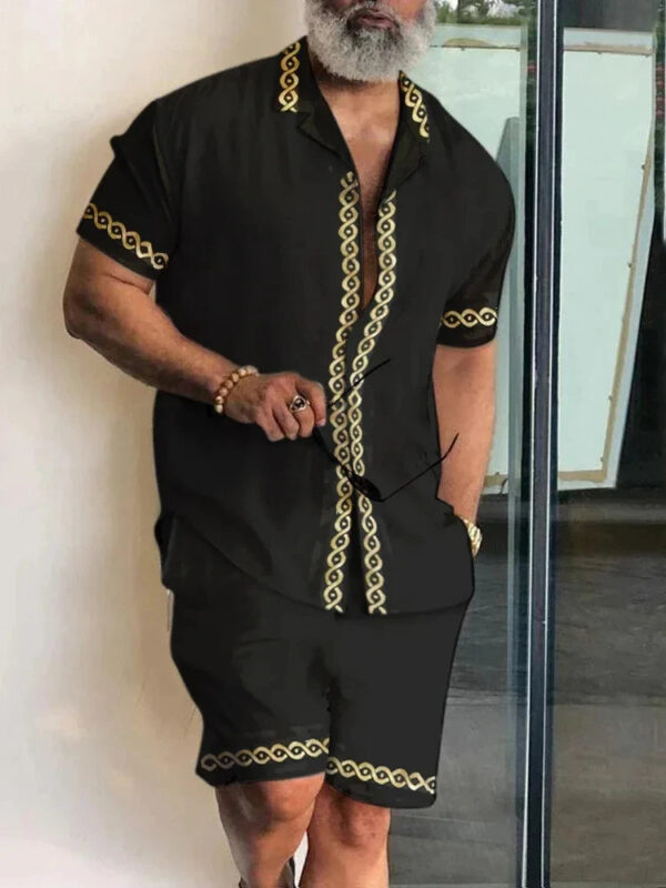 Sb63ee997bb7645038cb68928b06b53b5D.jpg 2024 Summer Men's Temperament Shirt Set Men's Hawaii Vacation Short Sleeve Top Drawstring Shorts 2 Pcs Boutique Party Dresses