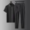 2025 Summer New Fashion Solid Color Comfortable Breathable Sports Suit Men's Business Leisure Loose Size Two-Piece Set M-4XL