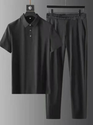 Sb654a6527c934053b3581cd37f135f40i.jpg 2025 Summer New Fashion Solid Color Comfortable Breathable Sports Suit Men's Business Leisure Loose Size Two-Piece Set M-4XL