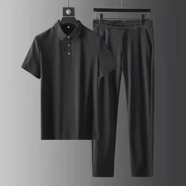2025 Summer New Fashion Solid Color Comfortable Breathable Sports Suit Men's Business Leisure Loose Size Two-Piece Set M-4XL