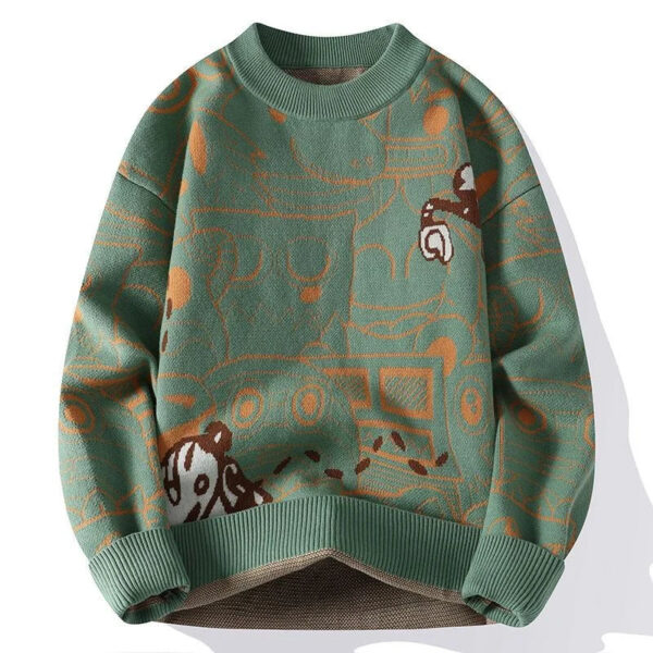 Sb65b24575e334d9a89cca8ccf5b4c85dF.jpg Autumn and Winter High School Students' Trendy Versatile Thick Bottom Sweater Knitted with Velvet Warm Fashion Men's Sweater
