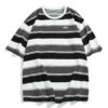 Y2K Loose Contrast Color Short Sleeve Striped T-shirts Couples Men Summer Tops Clothes Clothing Streetwear Unisex Tees