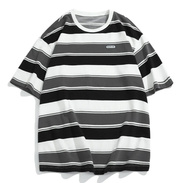 Y2K Loose Contrast Color Short Sleeve Striped T-shirts Couples Men Summer Tops Clothes Clothing Streetwear Unisex Tees