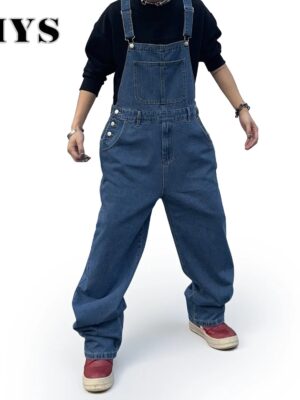 Sb6e5d77919224a86a05b43015d10dfb7W.jpg Overalls for Men Denim Suspenders Simple Baggy Jeans Men's Street Casual Solid Mid Waist Loose Washed Jumpsuits Length Tracksuit