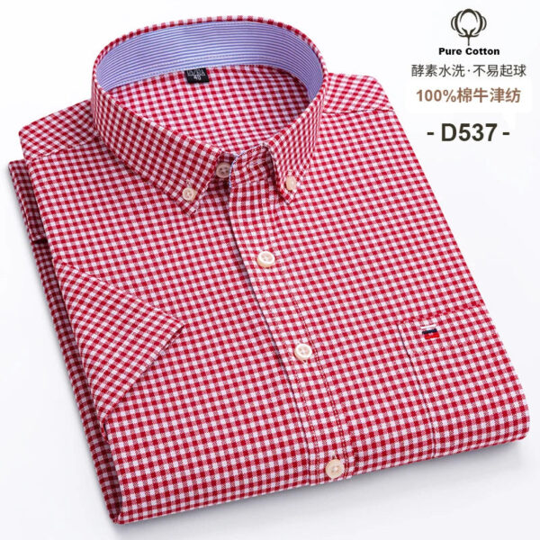 Sb7635ade4a9d442dbd5bc8650cd5013cK.jpg Fashionable Men's Shirt Short Sleeve 100% Cotton Oxford Stripe Plaid Formal Men's Casual Social Shirt Available in Large Sizes