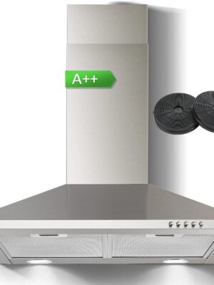 SNDOAS 60 cm Stainless Steel Wall Mounted Duted/Ductless A++ with Filters Led Light, 350m³/h 3 Speed range Hood