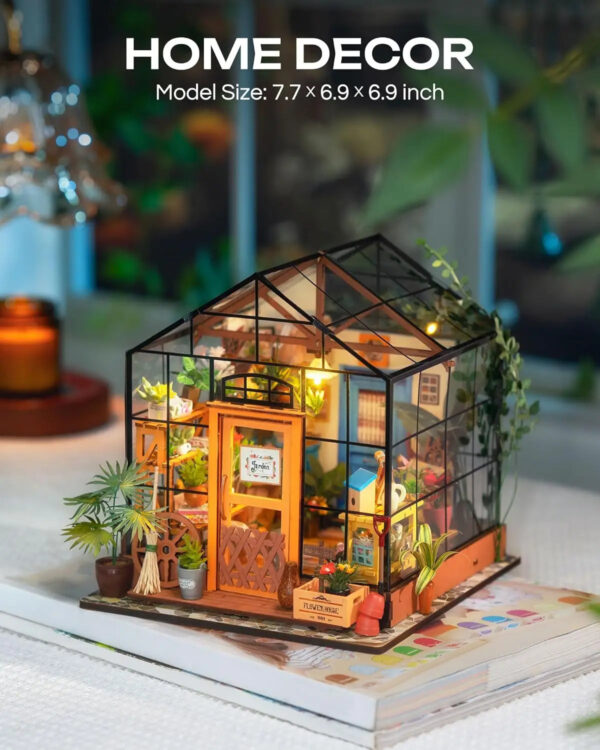 Sb77059afb5cf431e93ccfd37ed2f9a00W.jpg Robotime Mini Green House Cathy's Flower House DIY Dollhouse Wooden Miniature Furniture Kit with LED Best Birthday Gifts