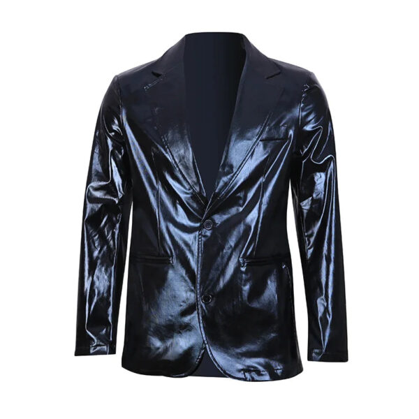 Hot Stamping Glossy Casual Suit for Men Slim Fit 2 Piece Solid Shiny Party Gold Silver Black Suit for Men Blazer Jacket & Pants