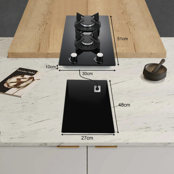 Sb83674808c5a4f5e9443f188e3520140r.jpg 30cm Glass Gas Hob 2400W/1800W Dual Gas (Natural/Propane) Auto Flame Safety 2 LED Bulbs Built-in or Freestanding 220-240V CE