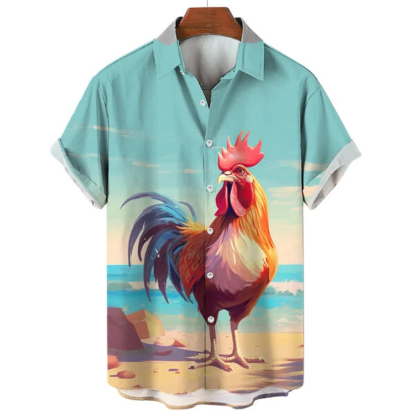 Funny Chicken Graphic Shirts For Men Clothes Cute Cartoon Hawaiian Short Sleeve Fashion Animal 3D Print Blouses Y2k Beach Shirts