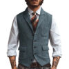 Men Vest Brown Herringbone Business Waistcoat Jacket Casual Slim For Wedding Groom Banquet Gilet Vest