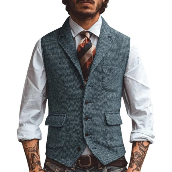Men Vest Brown Herringbone Business Waistcoat Jacket Casual Slim For Wedding Groom Banquet Gilet Vest