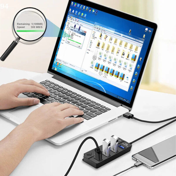 Sb8646b0f730143c58dde9d4bfa7fe850I.jpg USB3.0 HUB 4in1 7in1 USB Splitter .0 USB Adapter Multi-Port Independent Power Switch Extender 30CM Cable