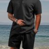 2025 Summer New Men's Casual Sportswear Polo Shirt With A Lapel, Men's Short-sleeved Shirt And Shorts, Jacquard Texture Suit