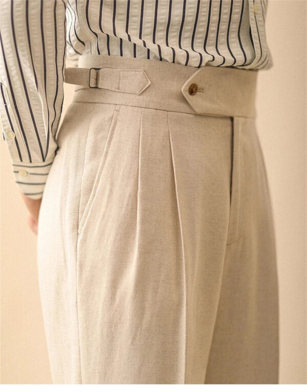 Sb8741c17b2c54367a7f104352502c1e4U.jpg Linen Straight Pant For Men Summer Business Gentleman Naples Pant Paris Buckle Drape High Waisted Trousers Men Formal Pant